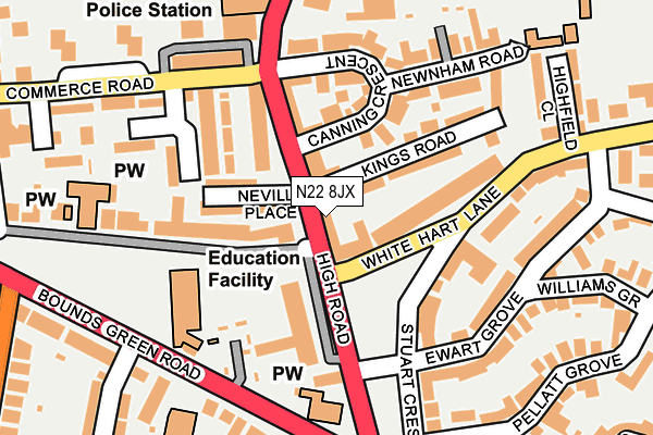 N22 8JX map - OS OpenMap – Local (Ordnance Survey) N22 8JX map - OS OpenMap – Local (Ordnance Survey)