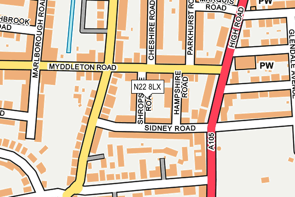 N22 8LX map - OS OpenMap – Local (Ordnance Survey) N22 8LX map - OS OpenMap – Local (Ordnance Survey)