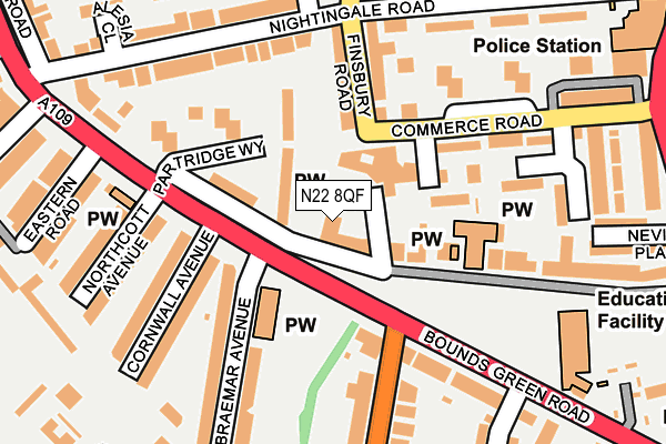 N22 8QF map - OS OpenMap – Local (Ordnance Survey) N22 8QF map - OS OpenMap – Local (Ordnance Survey)