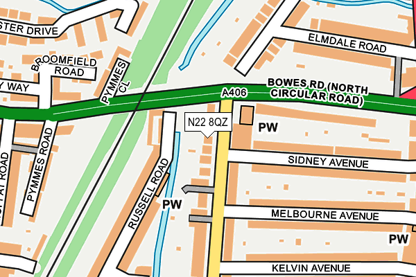N22 8QZ map - OS OpenMap – Local (Ordnance Survey)