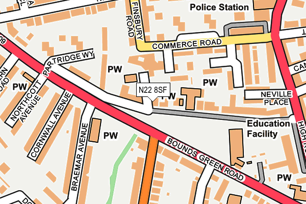 N22 8SF map - OS OpenMap – Local (Ordnance Survey) N22 8SF map - OS OpenMap – Local (Ordnance Survey)