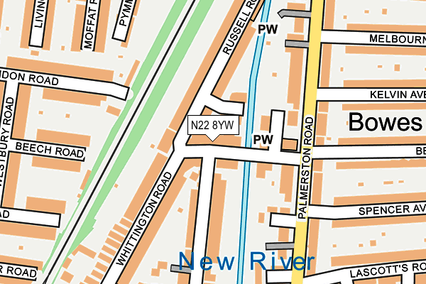 N22 8YW map - OS OpenMap – Local (Ordnance Survey) N22 8YW map - OS OpenMap – Local (Ordnance Survey)