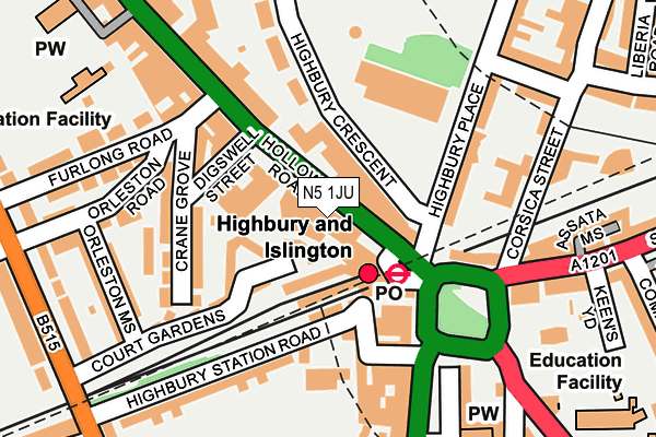 N5 1JU map - OS OpenMap – Local (Ordnance Survey)