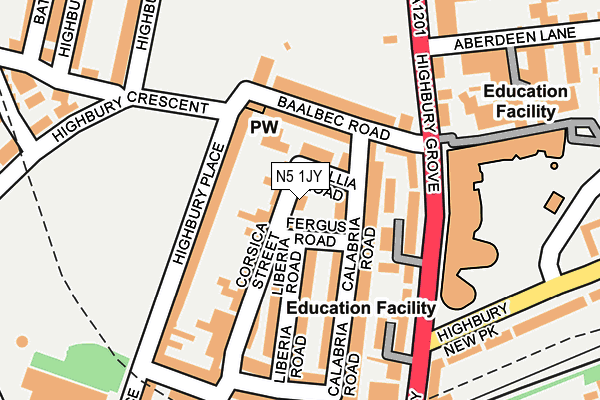 N5 1JY map - OS OpenMap – Local (Ordnance Survey)