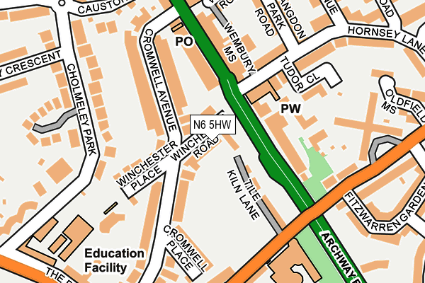 N6 5HW map - OS OpenMap – Local (Ordnance Survey)