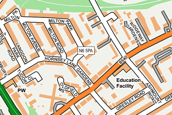 N6 5PA map - OS OpenMap – Local (Ordnance Survey)