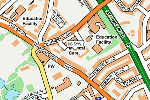 N6 5YW map - OS OpenMap – Local (Ordnance Survey) N6 5YW map - OS OpenMap – Local (Ordnance Survey)