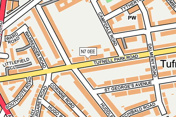 N7 0EE map - OS OpenMap – Local (Ordnance Survey)