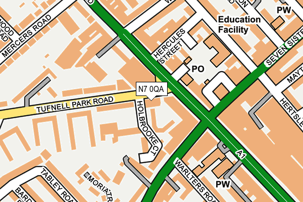 N7 0QA map - OS OpenMap – Local (Ordnance Survey) N7 0QA map - OS OpenMap – Local (Ordnance Survey)
