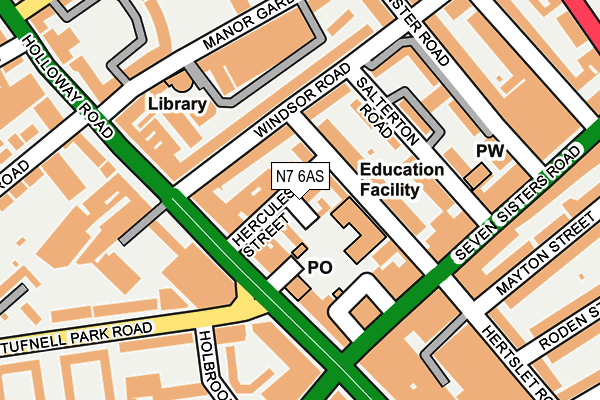 N7 6AS map - OS OpenMap – Local (Ordnance Survey) N7 6AS map - OS OpenMap – Local (Ordnance Survey)