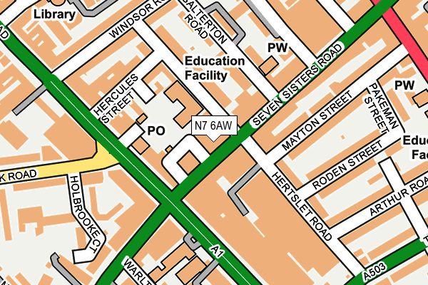 N7 6AW map - OS OpenMap – Local (Ordnance Survey) N7 6AW map - OS OpenMap – Local (Ordnance Survey)
