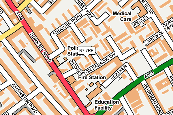 N7 7RE map - OS OpenMap – Local (Ordnance Survey) N7 7RE map - OS OpenMap – Local (Ordnance Survey)