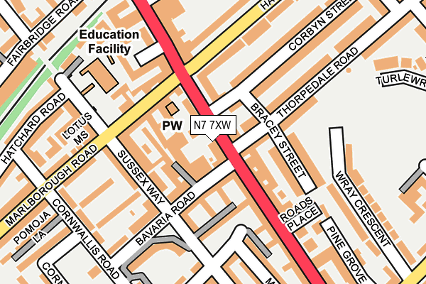 N7 7XW map - OS OpenMap – Local (Ordnance Survey) N7 7XW map - OS OpenMap – Local (Ordnance Survey)