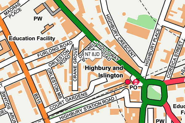 N7 8JD map - OS OpenMap – Local (Ordnance Survey)