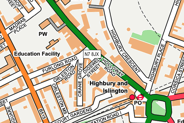 N7 8JX map - OS OpenMap – Local (Ordnance Survey)