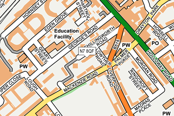N7 8QF map - OS OpenMap – Local (Ordnance Survey) N7 8QF map - OS OpenMap – Local (Ordnance Survey)