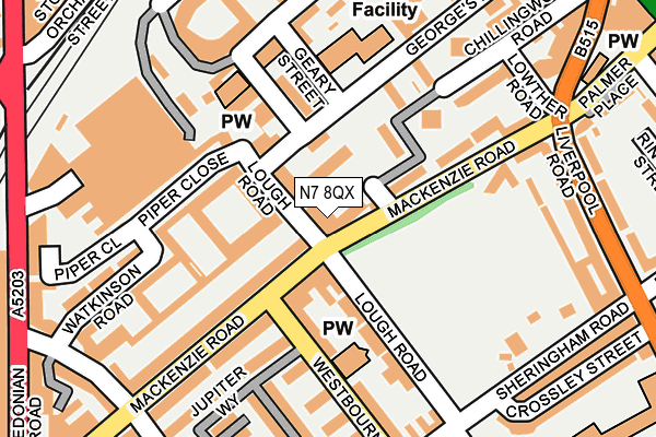 N7 8QX map - OS OpenMap – Local (Ordnance Survey) N7 8QX map - OS OpenMap – Local (Ordnance Survey)