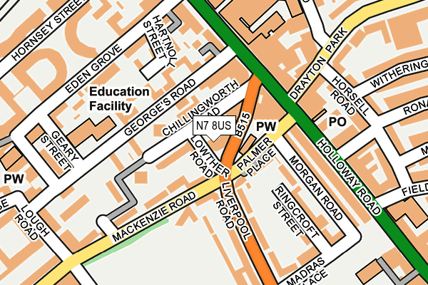 N7 8US map - OS OpenMap – Local (Ordnance Survey) N7 8US map - OS OpenMap – Local (Ordnance Survey)