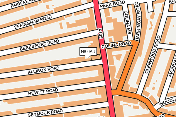 N8 0AU map - OS OpenMap – Local (Ordnance Survey) N8 0AU map - OS OpenMap – Local (Ordnance Survey)