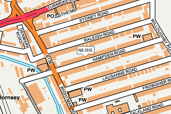 N8 0HX map - OS OpenMap – Local (Ordnance Survey)