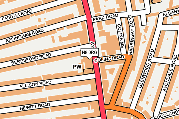 N8 0RG map - OS OpenMap – Local (Ordnance Survey)