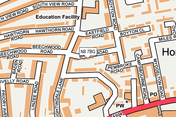 N8 7BG map - OS OpenMap – Local (Ordnance Survey) N8 7BG map - OS OpenMap – Local (Ordnance Survey)
