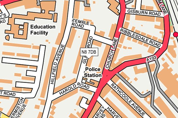 N8 7DB map - OS OpenMap – Local (Ordnance Survey)