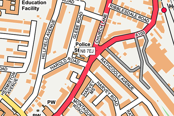 N8 7EJ map - OS OpenMap – Local (Ordnance Survey) N8 7EJ map - OS OpenMap – Local (Ordnance Survey)