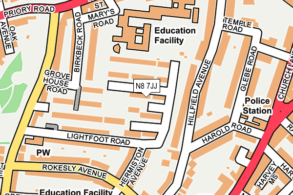 N8 7JJ map - OS OpenMap – Local (Ordnance Survey) N8 7JJ map - OS OpenMap – Local (Ordnance Survey)