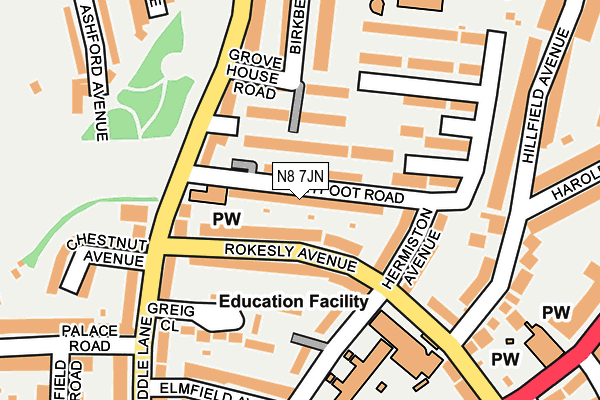 N8 7JN map - OS OpenMap – Local (Ordnance Survey) N8 7JN map - OS OpenMap – Local (Ordnance Survey)