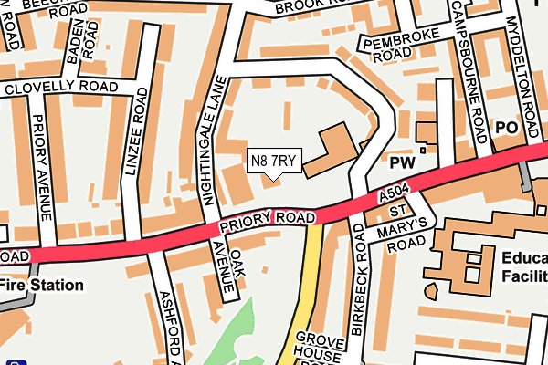 N8 7RY map - OS OpenMap – Local (Ordnance Survey) N8 7RY map - OS OpenMap – Local (Ordnance Survey)
