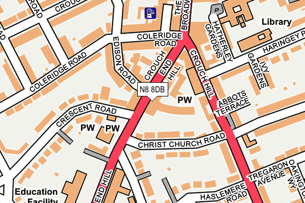 N8 8DB map - OS OpenMap – Local (Ordnance Survey) N8 8DB map - OS OpenMap – Local (Ordnance Survey)
