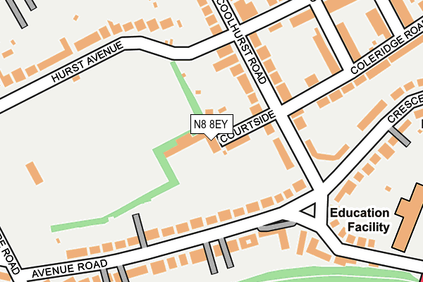 N8 8EY map - OS OpenMap – Local (Ordnance Survey) N8 8EY map - OS OpenMap – Local (Ordnance Survey)