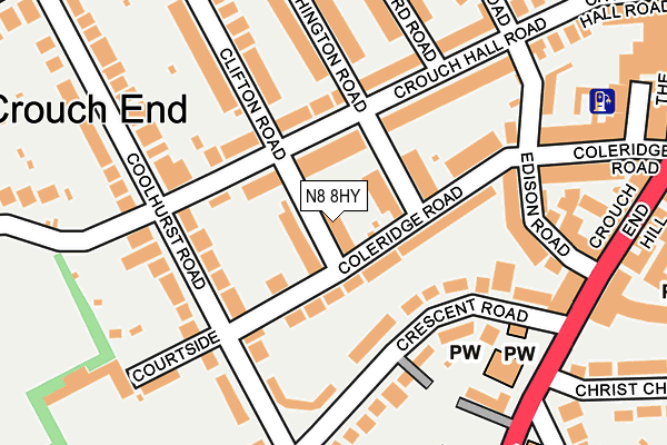 N8 8HY map - OS OpenMap – Local (Ordnance Survey) N8 8HY map - OS OpenMap – Local (Ordnance Survey)