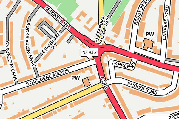 N8 8JG map - OS OpenMap – Local (Ordnance Survey) N8 8JG map - OS OpenMap – Local (Ordnance Survey)