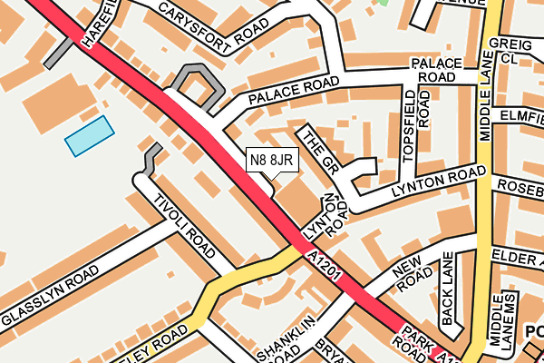 N8 8JR map - OS OpenMap – Local (Ordnance Survey) N8 8JR map - OS OpenMap – Local (Ordnance Survey)