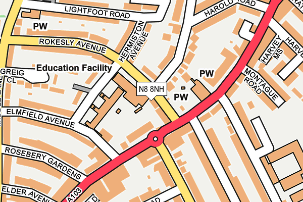 N8 8NH map - OS OpenMap – Local (Ordnance Survey) N8 8NH map - OS OpenMap – Local (Ordnance Survey)
