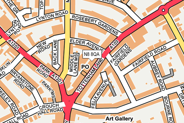 N8 8QA map - OS OpenMap – Local (Ordnance Survey) N8 8QA map - OS OpenMap – Local (Ordnance Survey)