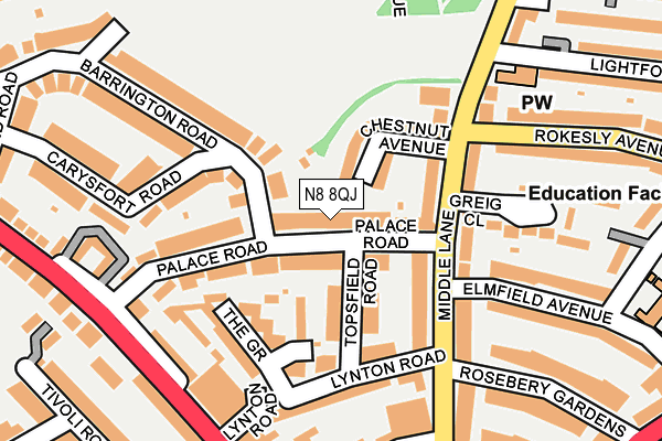 N8 8QJ map - OS OpenMap – Local (Ordnance Survey) N8 8QJ map - OS OpenMap – Local (Ordnance Survey)