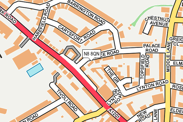 N8 8QN map - OS OpenMap – Local (Ordnance Survey) N8 8QN map - OS OpenMap – Local (Ordnance Survey)