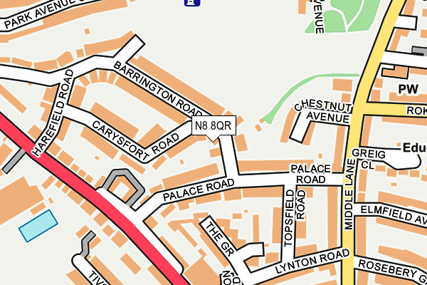 N8 8QR map - OS OpenMap – Local (Ordnance Survey) N8 8QR map - OS OpenMap – Local (Ordnance Survey)