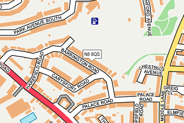 N8 8QS map - OS OpenMap – Local (Ordnance Survey) N8 8QS map - OS OpenMap – Local (Ordnance Survey)