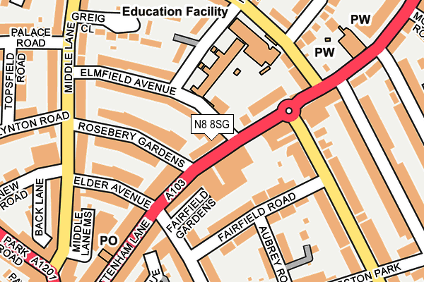 N8 8SG map - OS OpenMap – Local (Ordnance Survey) N8 8SG map - OS OpenMap – Local (Ordnance Survey)