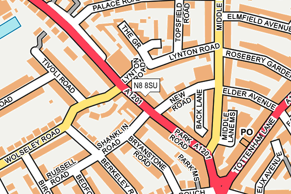 N8 8SU map - OS OpenMap – Local (Ordnance Survey) N8 8SU map - OS OpenMap – Local (Ordnance Survey)