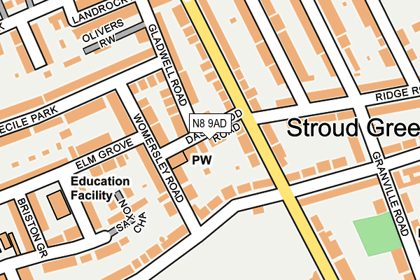 N8 9AD map - OS OpenMap – Local (Ordnance Survey) N8 9AD map - OS OpenMap – Local (Ordnance Survey)