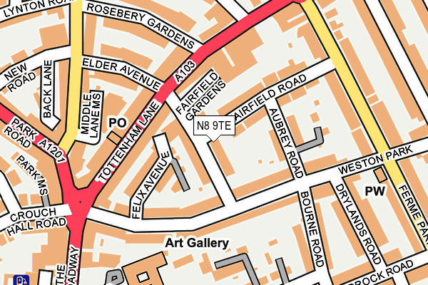 N8 9TE map - OS OpenMap – Local (Ordnance Survey) N8 9TE map - OS OpenMap – Local (Ordnance Survey)