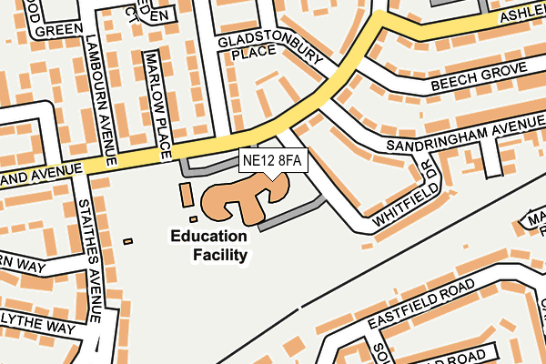 NE12 8FA map - OS OpenMap – Local (Ordnance Survey) NE12 8FA map - OS OpenMap – Local (Ordnance Survey)