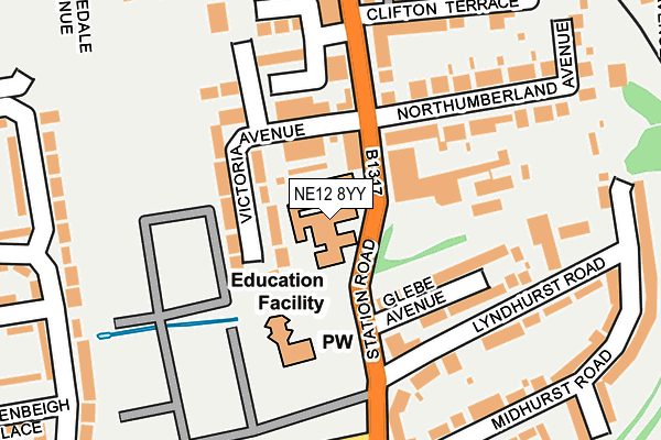 NE12 8YY map - OS OpenMap – Local (Ordnance Survey)