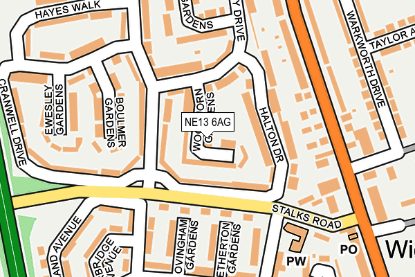 NE13 6AG map - OS OpenMap – Local (Ordnance Survey) NE13 6AG map - OS OpenMap – Local (Ordnance Survey)