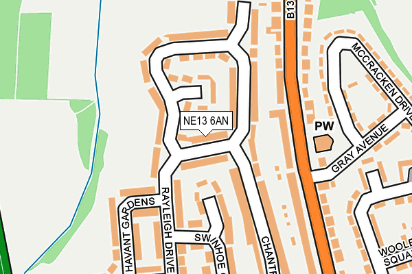 NE13 6AN map - OS OpenMap – Local (Ordnance Survey) NE13 6AN map - OS OpenMap – Local (Ordnance Survey)
